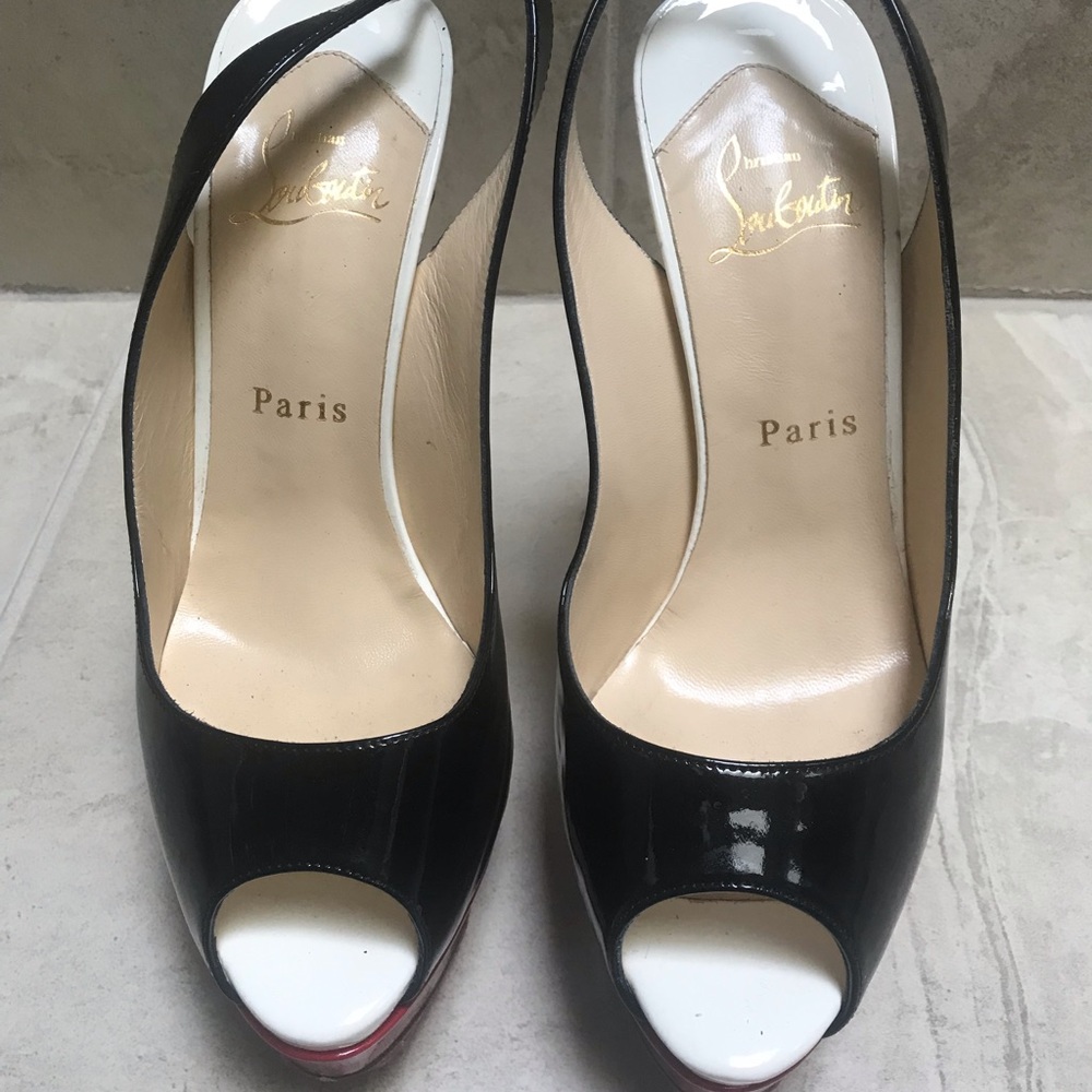 Lot of 2 pair sz 38 CHRISTIAN LOUBOUTIN Lady Peep Slings. - Picture 6 of 9